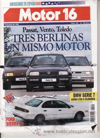 Coches: REVISTA MOTOR 16 N&ordm; 451 A&Ntilde;O 1992. PRU: BMW SERIE 7. CHYRSLER SARATOGA. COMP: SEAT TOLEDO 1.8I GLX,