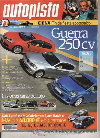 Coches: REVISTA AUTOPISTA N&ordm; 2414 A&Ntilde;O 2005. PRU: PEUGEOT 307 1.6 HDI. 110. COMP: CITROEN C1 Y FIAT PANDA.