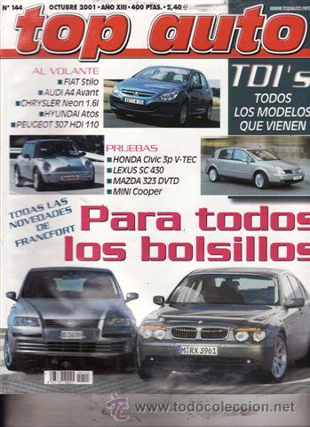 Coches: REVISTA TOP AUTO N&ordm; 144 A&Ntilde;O 2001. PRUEBA: MAZDA 323F DVTD. LAXUS SC 430. HONDA CIVIC 3P 1.6V-VTEC.