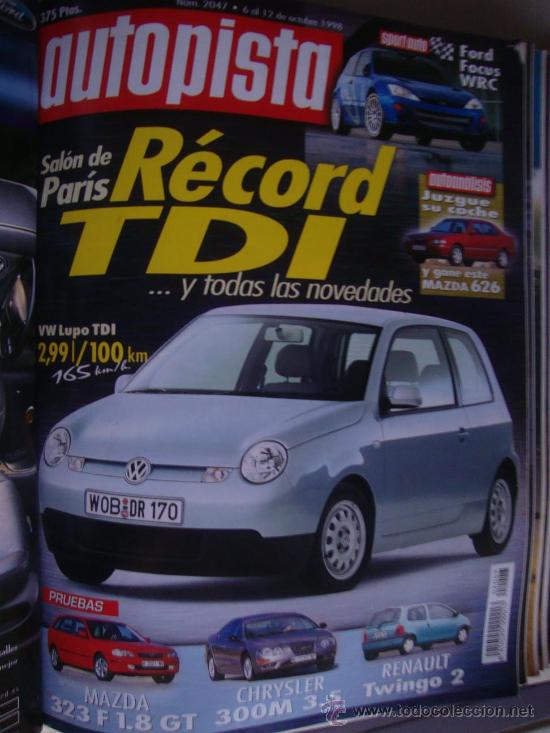 Coches: AUTOPISTA 2047 OCT 1998.SALON DE PARIS.CHRYSLER 300 M V6.MAZDA 323 1.8.TWINGO II
