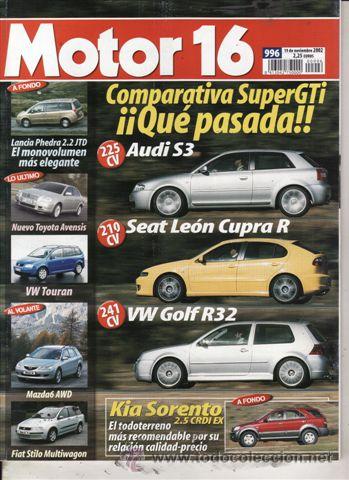 Coches: REVISTA MOTOR 16 N&ordm; 996 A&Ntilde;O 2002. PRUEBA: KIA SORENTO 2.5 CRDI EX. LANCIA PHEDRA 2.2 JTD EMBLEMA. CO