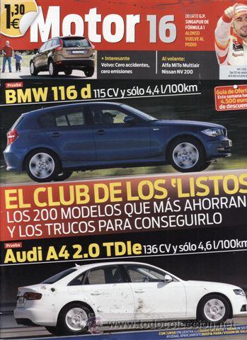 Coches: REVISTA MOTOR 16 N&ordm; 1355 A&Ntilde;O 2009. PRUEBA: BMW 116 D 115CV. AUDI A4 2.0 TDIE 136 CV.