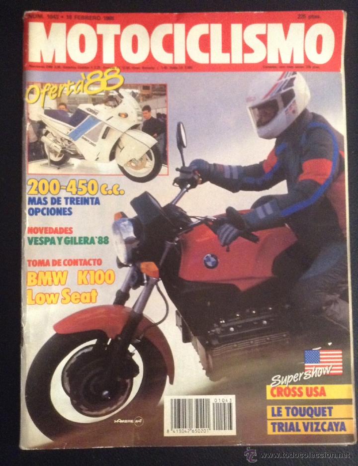 Coches: revista motociclismo n&ordm; numero 1043 febrero 1988 bmw k-100 low seat vespa 88