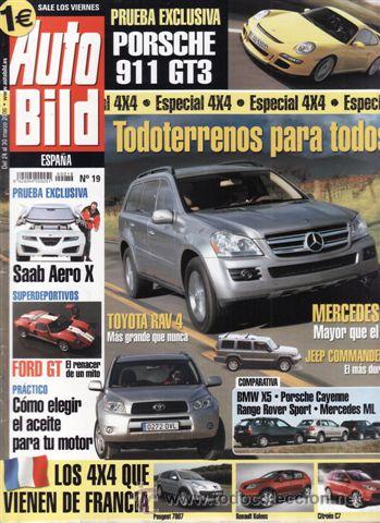 Coches: REVISTA AUTO BILD N&ordm; 19 A&Ntilde;O 2006. PRU: PORSCHE 911 GT3. COMP: BMW X5, PORSCHE CAYENNE, MERCEDES ML