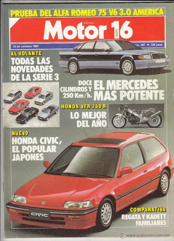 Coches: REVISTA MOTOR 16 N&ordm; 207 A&Ntilde;O 1987. PRU: ALFA 75 V6 AMERICA. COMP: OPEL KADETT CARAVAN Y FIAT REGATA