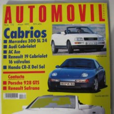 Coches: REVISTA AUTOMOVIL Nº 172 - MAYO 1992 - FOTO SUMARIO - R 19 16V CABRIOLET- MERCEDES 300 SL - AUDI CAB. Lote 68954269