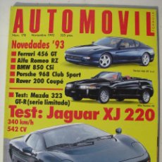Coches: REVISTA AUTOMOVIL Nº 178 - NOV 1992 - FOTO SUMARIO - MAZDA 323 GT-R -JAGUAR XJ 220. Lote 68954553