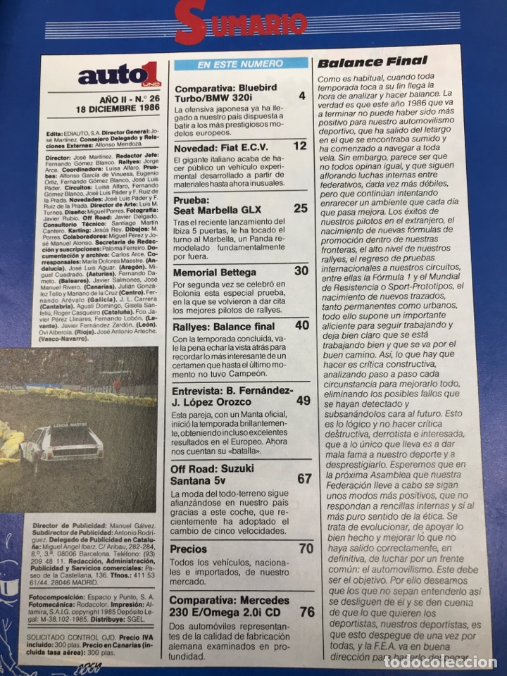 Coches: Auto 1 N 26 Diciembre 1986 - Foto 2