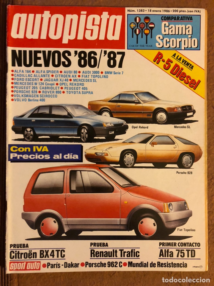 Coches: AUTOPISTA N&deg; 1383 (ENERO 1986). ALFA 75 TD 164 SPIDER, AUDI 80 3000, BMW SERIE 7, CADILLAC ALLANTE,