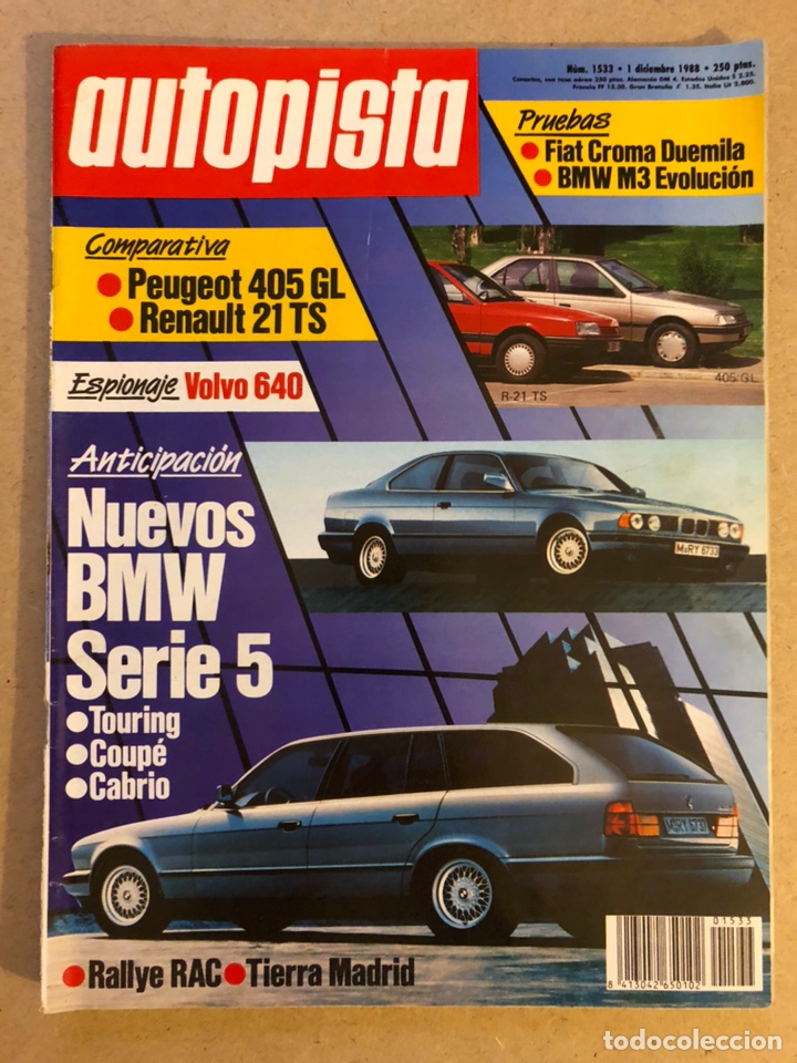 Autos: AUTOPISTA N&deg; 1533 ( DICIEMBRE 1988). BMW M3, VOLVO 640, BMW SERIE 5, RENAULT 21 TS, FIAT CROMA