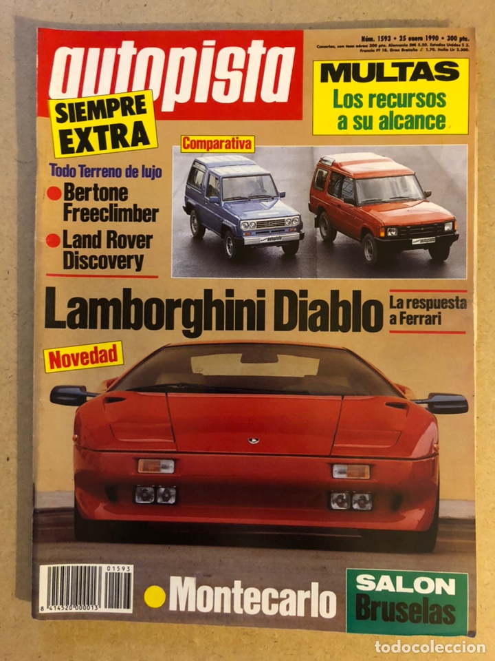Voitures: AUTOPISTA N&deg; 1593 (ENERO 1990). LAMBORGHINI DIABLO, BERTONE FREECLIMER VS LAND ROBER DISCOVERY,...