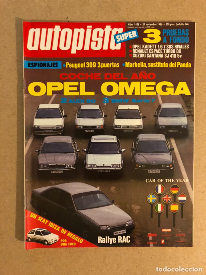 Coches: AUTOPISTA N&deg; 1428 (1986). OPEL KADETT 1.6 Vs RIVALES M, PEUGEOT 309, AUDI 80, BMW SERIE 7,...