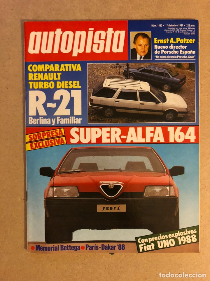 Coches: AUTOPISTA N&deg; 1483 (1987). ALFA 164, RENAULT 21, PARIS DAKAR, FIAT UNO,...