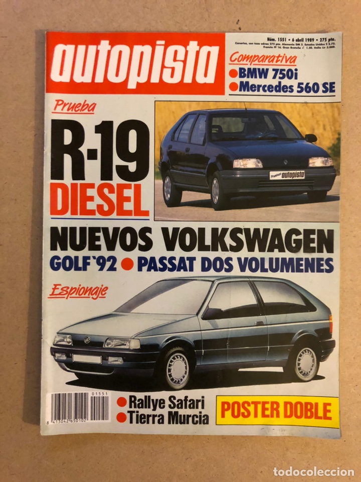 Cars: AUTOPISTA N&deg; 1551 (1989). BMW 735i Vs MERCEDES 560 SE, R-19 DIESEL, VW GOLF, PASSAT,...