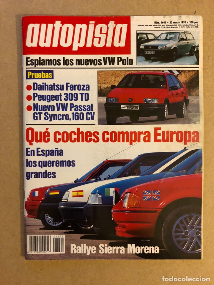 Coches: AUTOPISTA N&deg; 1601 (1990). VW POLI, DAIHATSU FEROZA, PEUGEOT 309, NW PASSAT GR SYNCRO,...