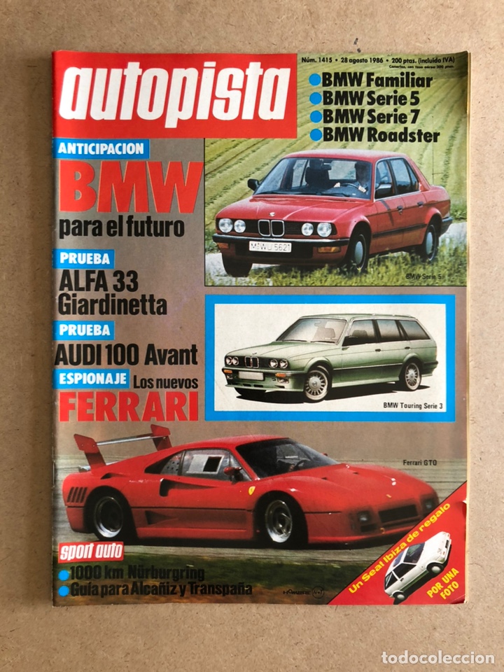 Coches: AUTOPISTA N&deg; 1415 (1986). ALFA 33 GIARDINETTA, AUDI 100 AVANT, FERRARI, BMW SERIE 5/7 ROADSTER