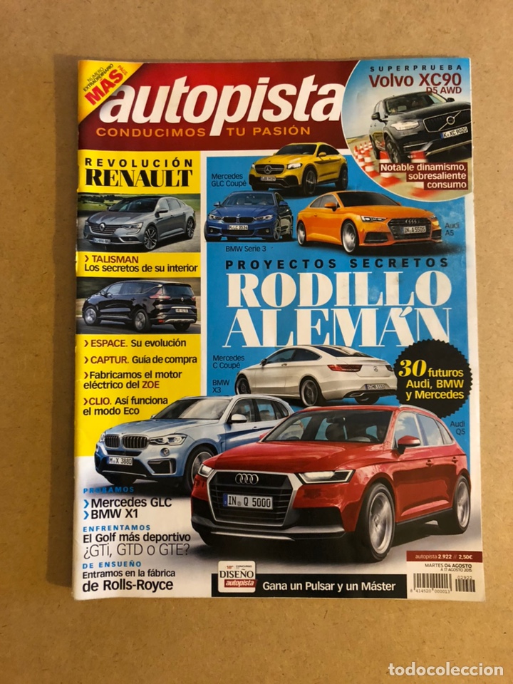 Carros: AUTOPISTA N&deg; 2922 (2015). BMW SERIE 3, MERCEDES GLC COUP&Eacute;, AUDI A5, BMW X1, VW GOLF,...