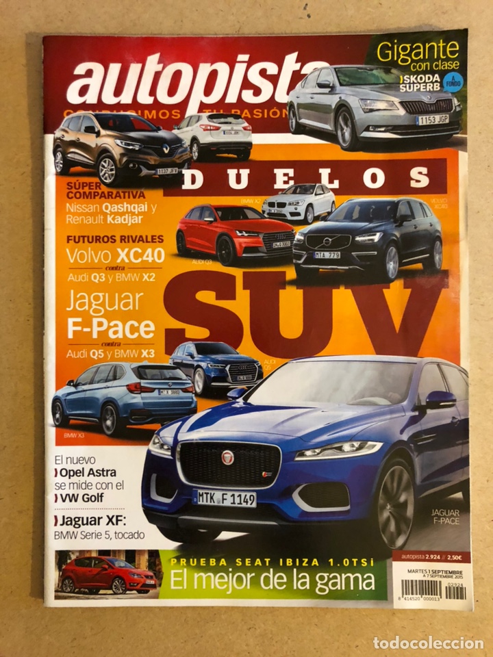 Coches: AUTOPISTA N&deg; 2924 (2015). JAGUAR F-PACE, AUDI Q5, BMW X3, OPEL ASTRA vs VW GOLF, VOLVO XV40,...