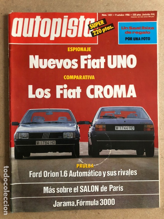 Coches: AUTOPISTA N&deg; 1421 (1986). FIAT UNO Y CROMA, FORD ORION 1.6, RALLYES, JARAMA F3000