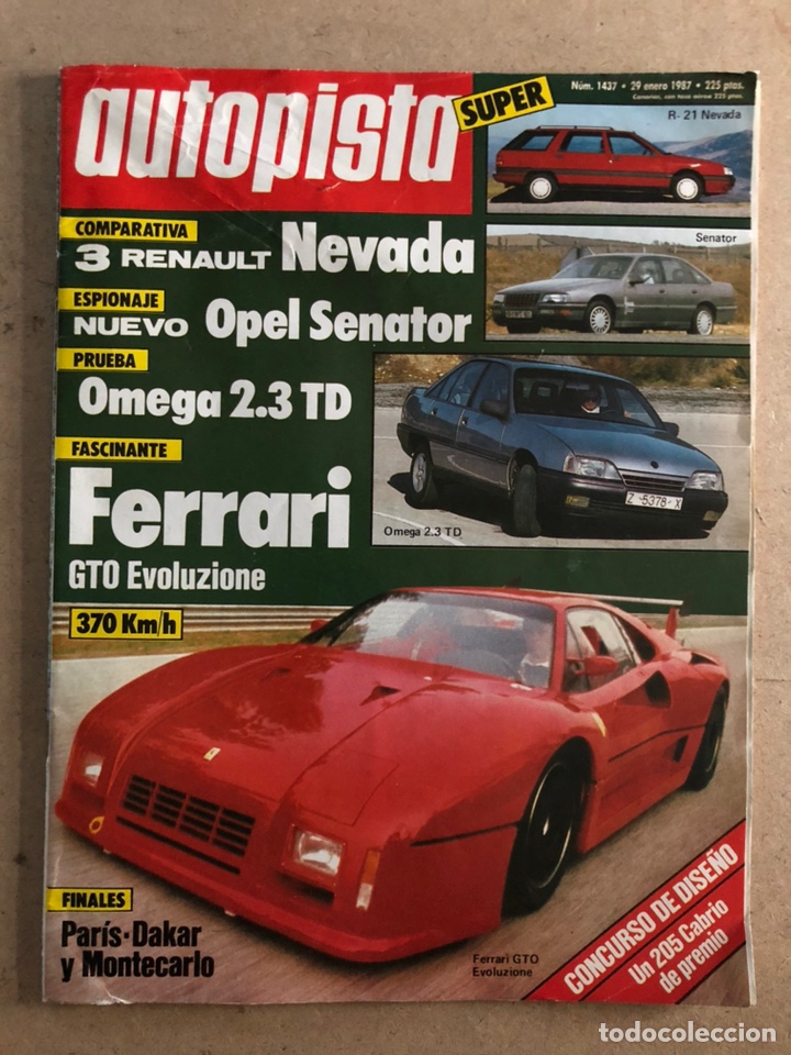 Coches: AUTOPISTA N&deg; 1437 (1986). FERRARI GTO EVOLUZIONE, OPEL OMEGA , OPEL SENATOR, RENAULT NEVADA