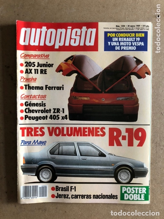 Coches: AUTOPISTA N&deg; 1550 (MARZO 1989). 205 JUNIOR Vs AX 11 RE, THEMA FERRARI, CHEVROLET ZR-1, PEUGEOT