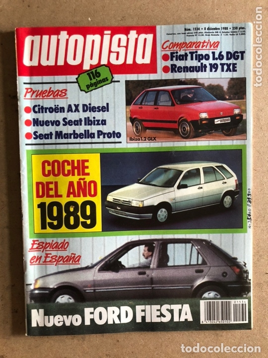 Coches: AUTOPISTA N&deg; 1534 (DICIEMBRE 1988). FIAT TIPO 1.6 DGT, RENAULT 19 TXE, CITRO&Euml;N AX D, COCHE DEL A&Ntilde;O