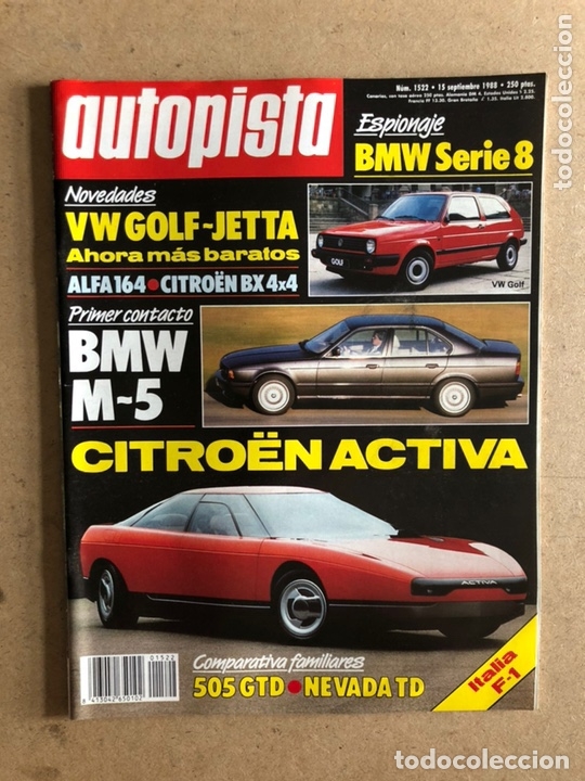 Coches: AUTOPISTA N&deg; 1522 (SEPTIEMBRE 1988). BMW SERIE8, BMW M5, VW GOLF - JETTA, ALFA 164, CITRO&Euml;N ACTIVA