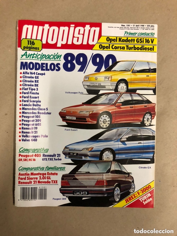 Coches: AUTOPISTA N&deg; 1501 (ABRIL 1988). OPEL KADETT GSi 16v, CORSA TD, MODELOS 89/90, FORD SIERRA 2.0i GL,..