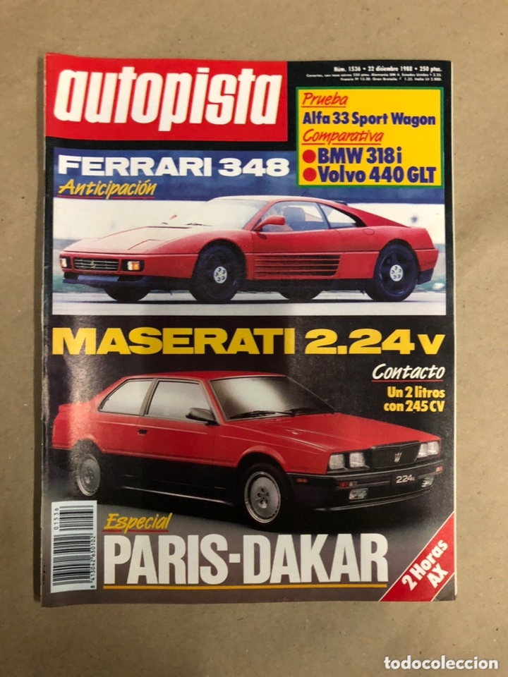Coches: AUTOPISTA N&deg; 1536 (DICIEMBRE 1988). FERRARI 348, MASERATI 2.24v, ALFA 33 SPORT WAGON, BMW 318i,...