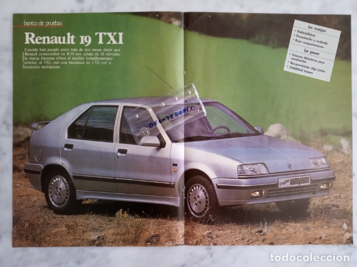 Auto: poster revista motorpress - banco de pruebas - renault 19 TXI - lo mejor  - lo peor -
