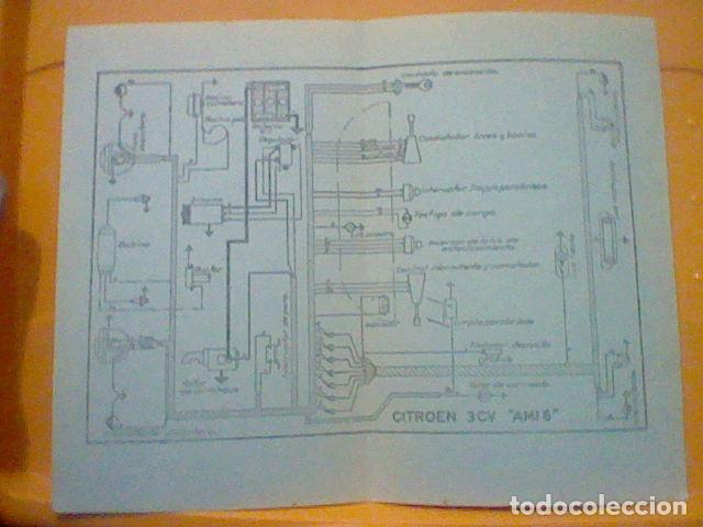 Coches: CITROEN AMI S 3 CV  ESQUEMA ELECTRICO TECNICA FICHA 24 X 15 CMS PLEGADA APROX. VINTAGE 60&acute;S