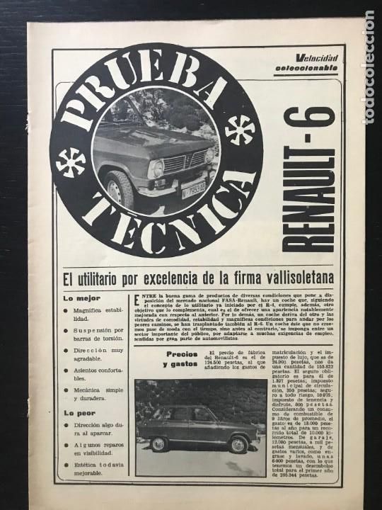 Coches: RENAULT 6 - PRUEBA TECNICA - COLECCIONABLE REVISTA VELOCIDAD - A&Ntilde;OS 70