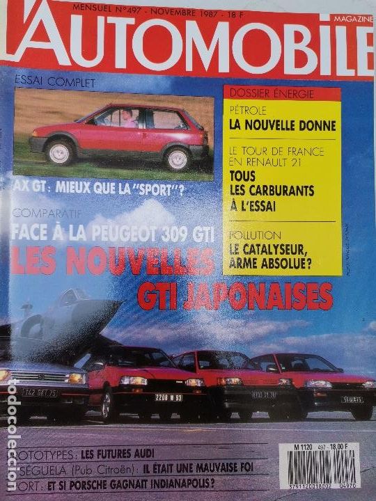 Coches: 1987 REVISTA L`AUTOMOBILE - LOS GTI JAPONESES CITROEN AX GT