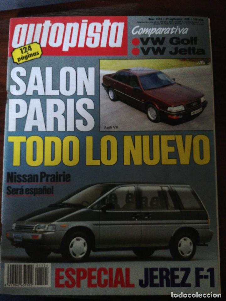 Coches: AUTOPISTA N&deg; 1524 (SEPT 1988). VW GOLF Vs VW JETTA, NISSAN PRAIRIE, ESPECIAL JEREZ F1,.CON P&Oacute;STER..