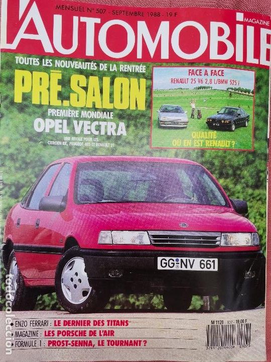Coches: 1988 REVISTA L`AUTOMOBILE - RENAULT 25 V6 2.8 VS BMW 525 I - OPEL VECTRA - ENZO FERRARI