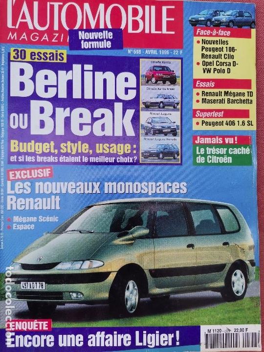 Coches: 1996 REVISTA L`AUTOMOBILE - ENSAIOS RENAULT MEGANE TD - MASERATI BARCHETTA - CITROEN XANTIA