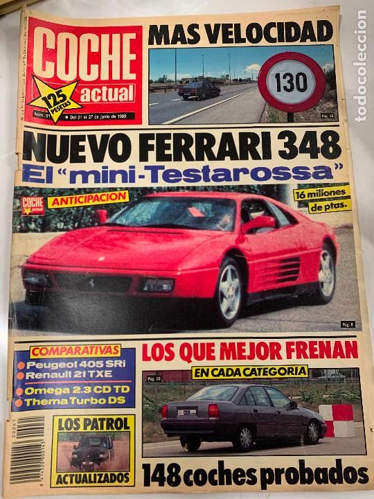 Coches: Revista COCHE ACTUAL, 1990, n.109, Ferrari 348, Omega 2.3, Thema Turbo, Peugeot 405, Renault 21...