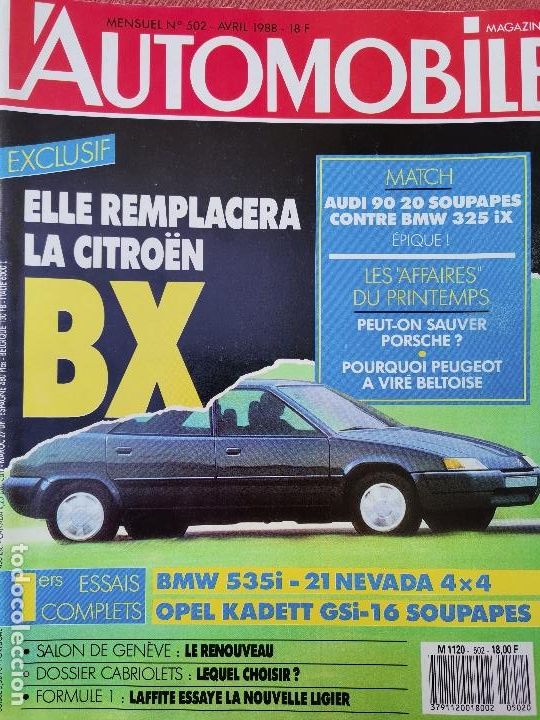Coches: 1988 REVISTA L`AUTOMOBILE - CITROEN BX - BMW 535I - RENAULT 21 NEVADA 4X4 - KADETT GSI