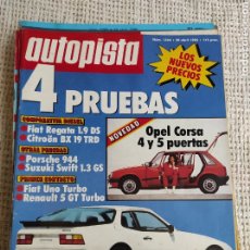 Coches: AUTOPISTA N° 1344 (1985). RENAULT 5 GT TURBO, FIAT UNO TURBO, PORSCHE 944, MITSUBISHI SWIFT. Lote 313657498