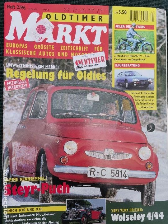 Coches: 1996 REVISTA MARKT KLASSICHE AUTOMOBILE - STEYR-PUCH - WOLSELEY 4/44 - CITROEN CX