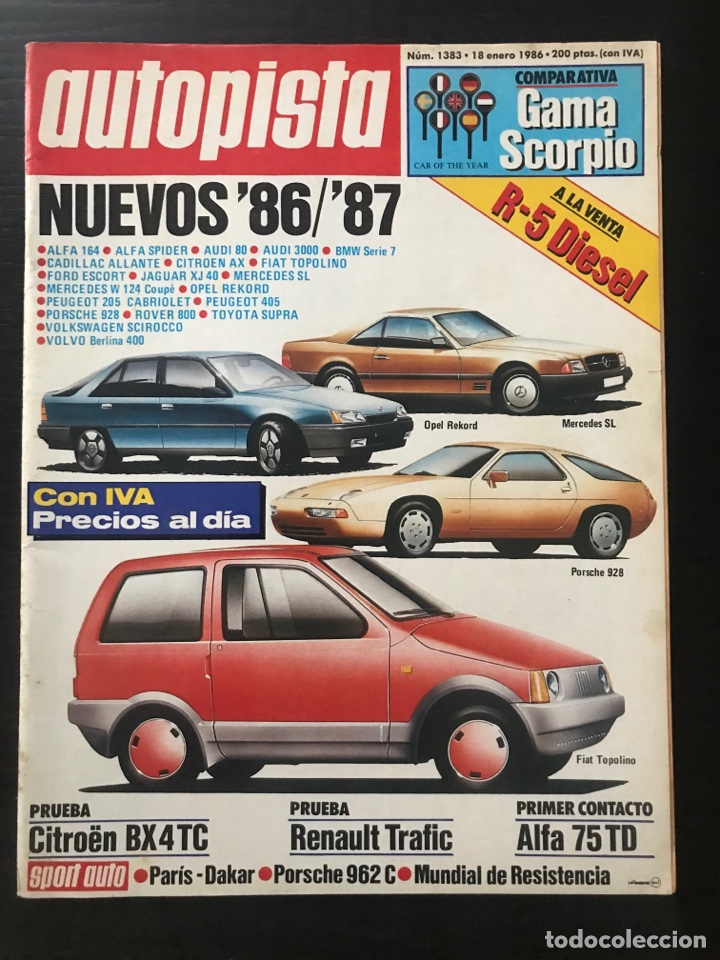 Coches: AUTOPISTA N&ordm; 1383 - ENERO 1986 - ALFA 75 TD - RENAULT 5 - CITROEN BX - RENAULT TRAFIC - FORD SCORPIO