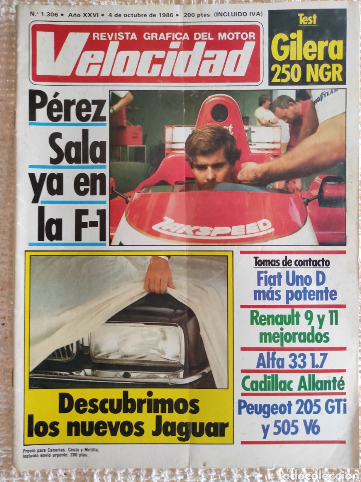 Coches: VELOCIDAD N&ordm; 1306 A&Ntilde;O 1986 GILERA 250 NGR / PEUGEOT 205 GTI - 505 V6 / RENAULT 9 - 11 / ALFA