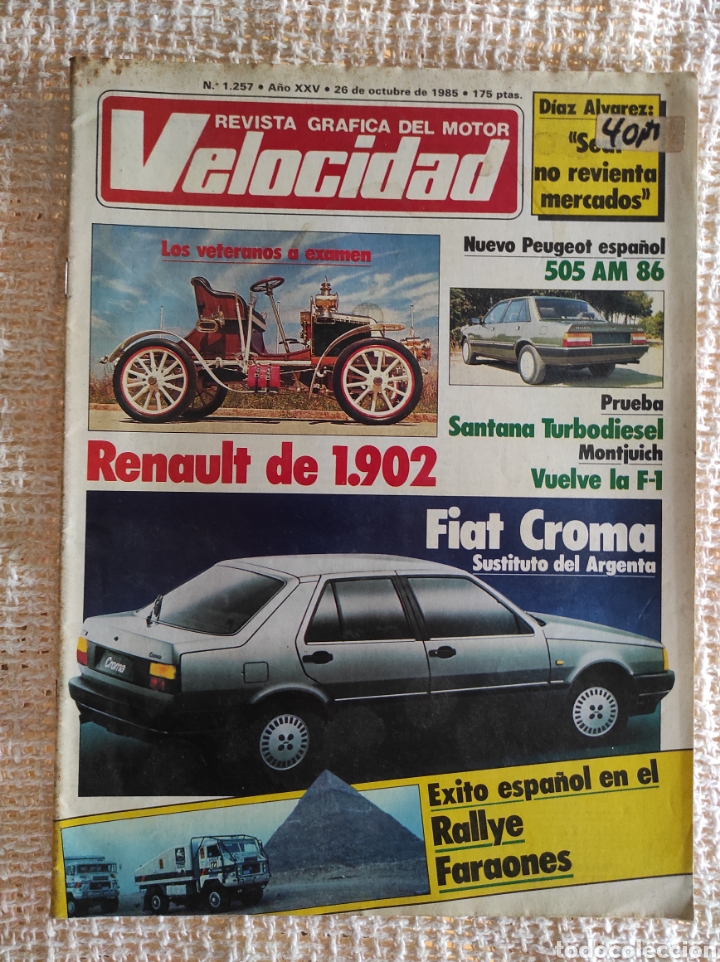 Coches: VELOCIDAD N&ordm; 1257 A&Ntilde;O 1985 FIAR CROMA, PEUGEOT 505, VW SANTANA, CITROEN BX 4 TC