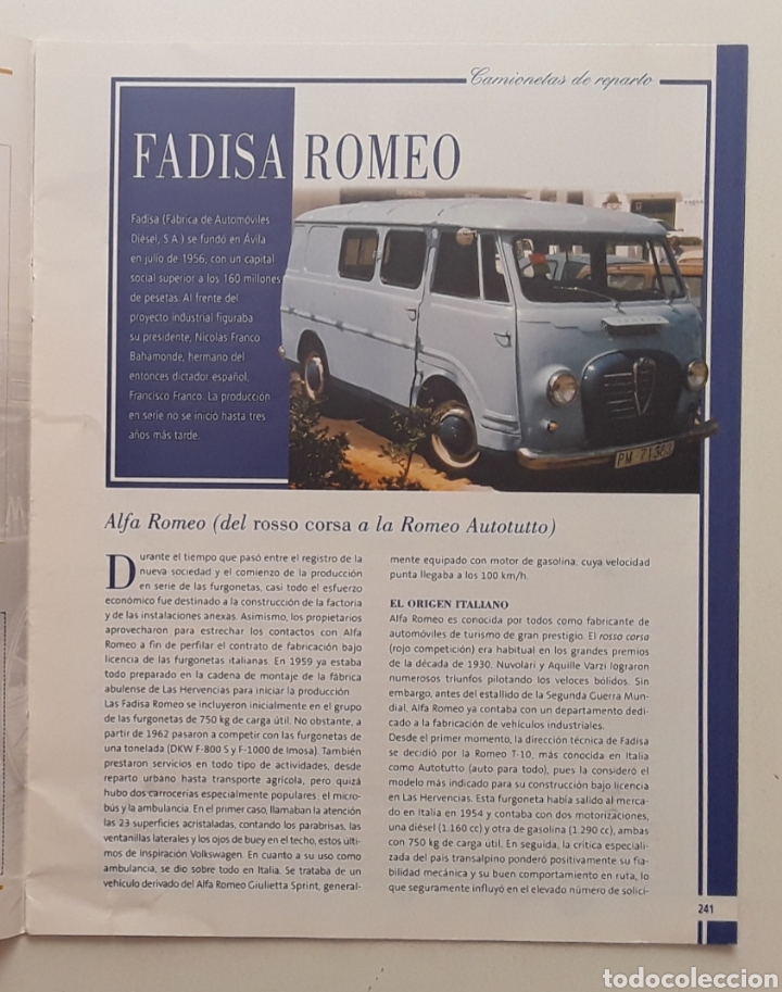 Carros: FASCICULO -FADISA ROMEO DE EL SERPIS - FURGONETAS DE ANTA&Ntilde;O