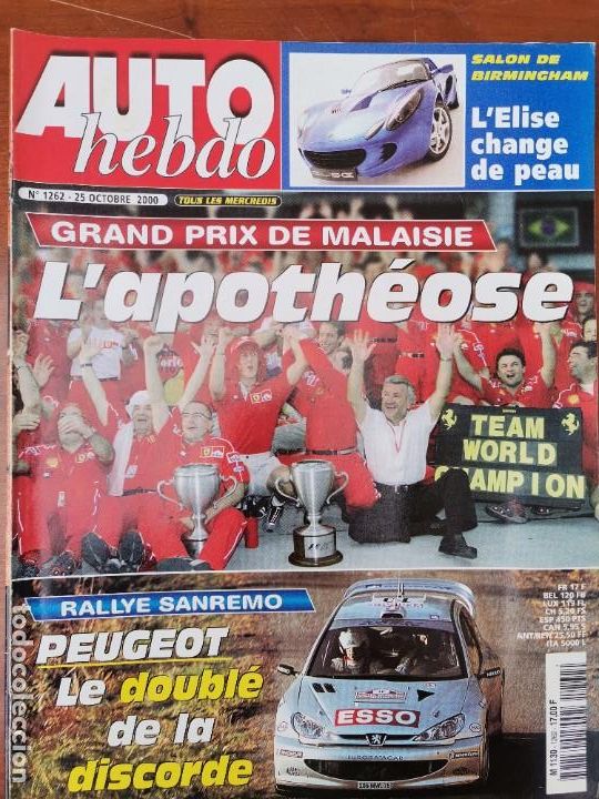 Coches: 2000 REVISTA AUTO HEBDO - GP MALASIA - RALLYE SAN REMO - LOTUS ELISE