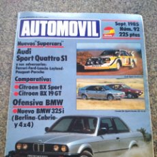 Coches: REVISTA AUTOMOVIL -- Nº 92 -- MAYO 1985 --AUDI SPORT QUATTRO S1 / CITROEN BX / BMW 325I --. Lote 363569885