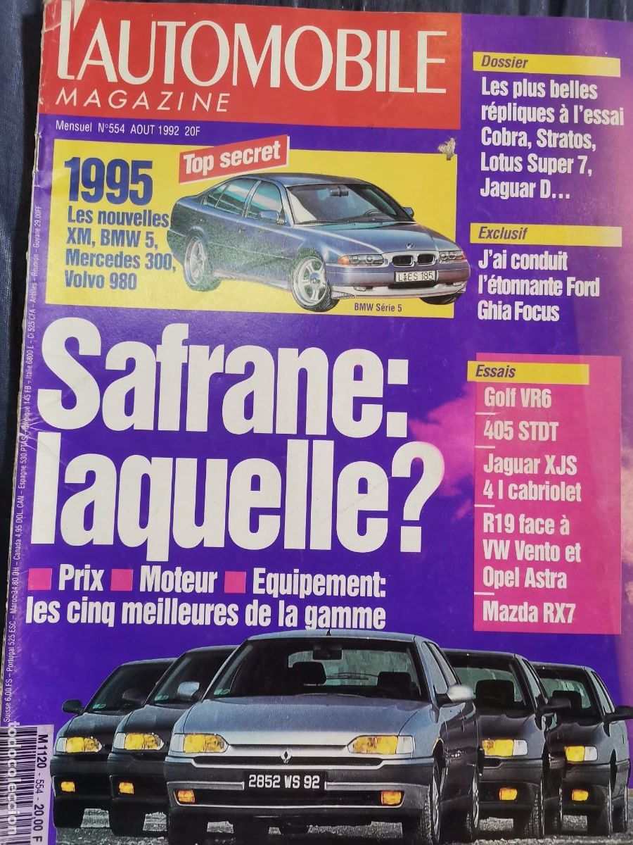 Coches: 1992 REVISTA L`AUTOMOBILE - RENAULT SAFRANE - GOLF VR6 - JAGUAR XJS CABRIOLET - MAZDA RX7