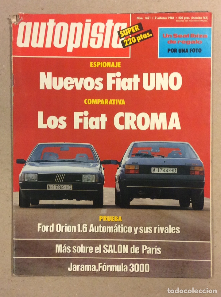 Coches: AUTOPISTA N&deg; 1421 (1986). FIAT UNO, FIAT CROMA, FROD ORION, JARAMA F&Oacute;RMULA 3000,...