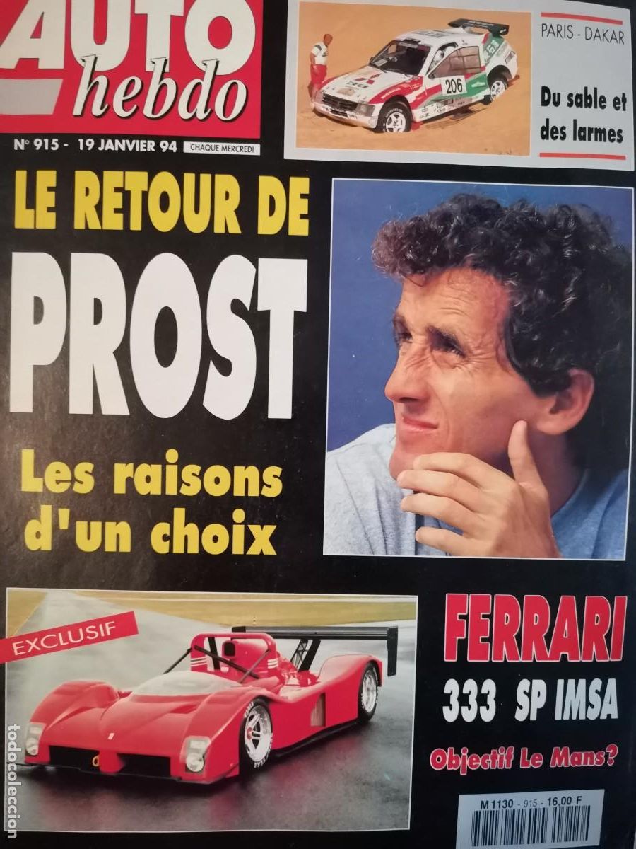 Coches: 1994 REVISTA AUTO HEBDO - ALAIN PROST - FERRARI 333 SP IMSA