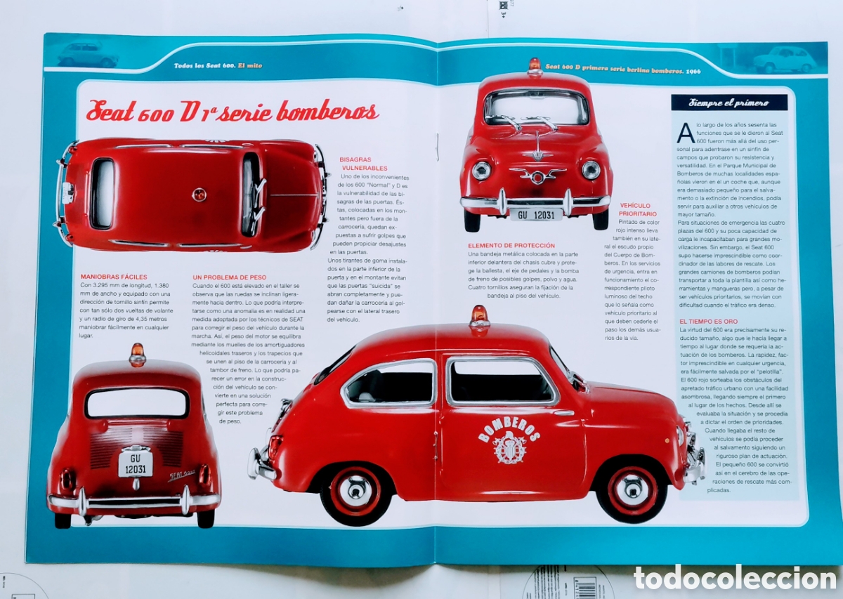 Coches: FASCICULO SEAT 600 D 1&ordm; SERIE BOMBEROS 1966 - Foto 3
